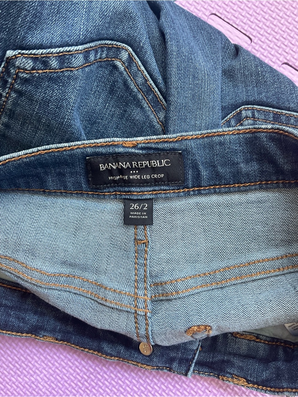 🍊Timeless Classic Banana Republic Dark Blue High-Rise Wide Leg Crop Jeans Size 2 - Picture 3 of 7